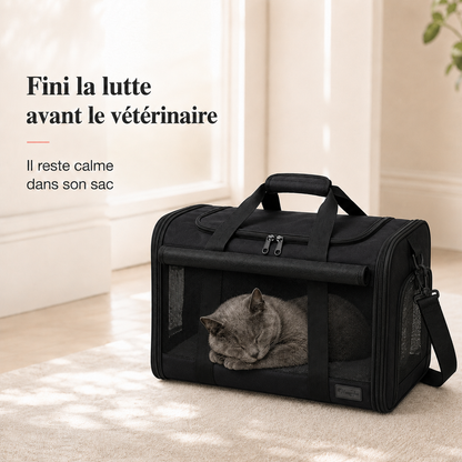 Fini la lutte avant le veterinaire - Sac de transport pour chat 7kg - Noir