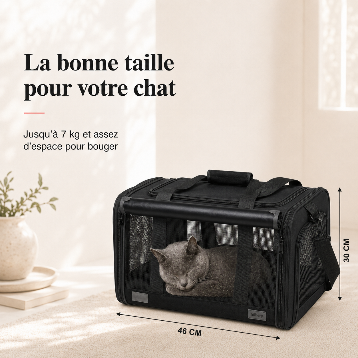 Dimensions et taille adaptee a votre chat - Sac de transport pour chat 7kg - Noir
