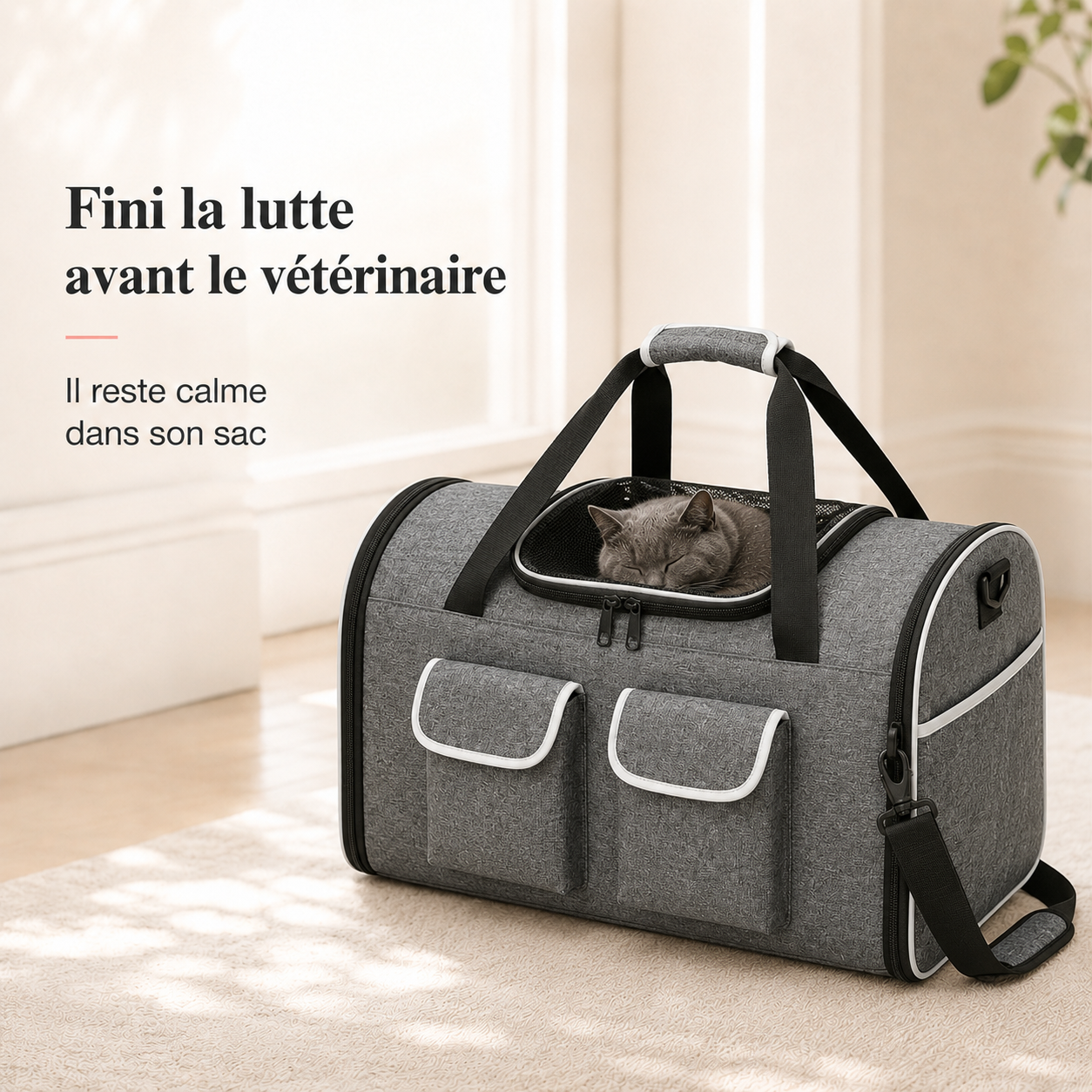 Fini la lutte avant le veterinaire - Sac de transport pour chat XXL - Gris