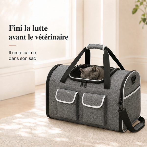 Fini la lutte avant le veterinaire - Sac de transport pour chat XXL - Gris