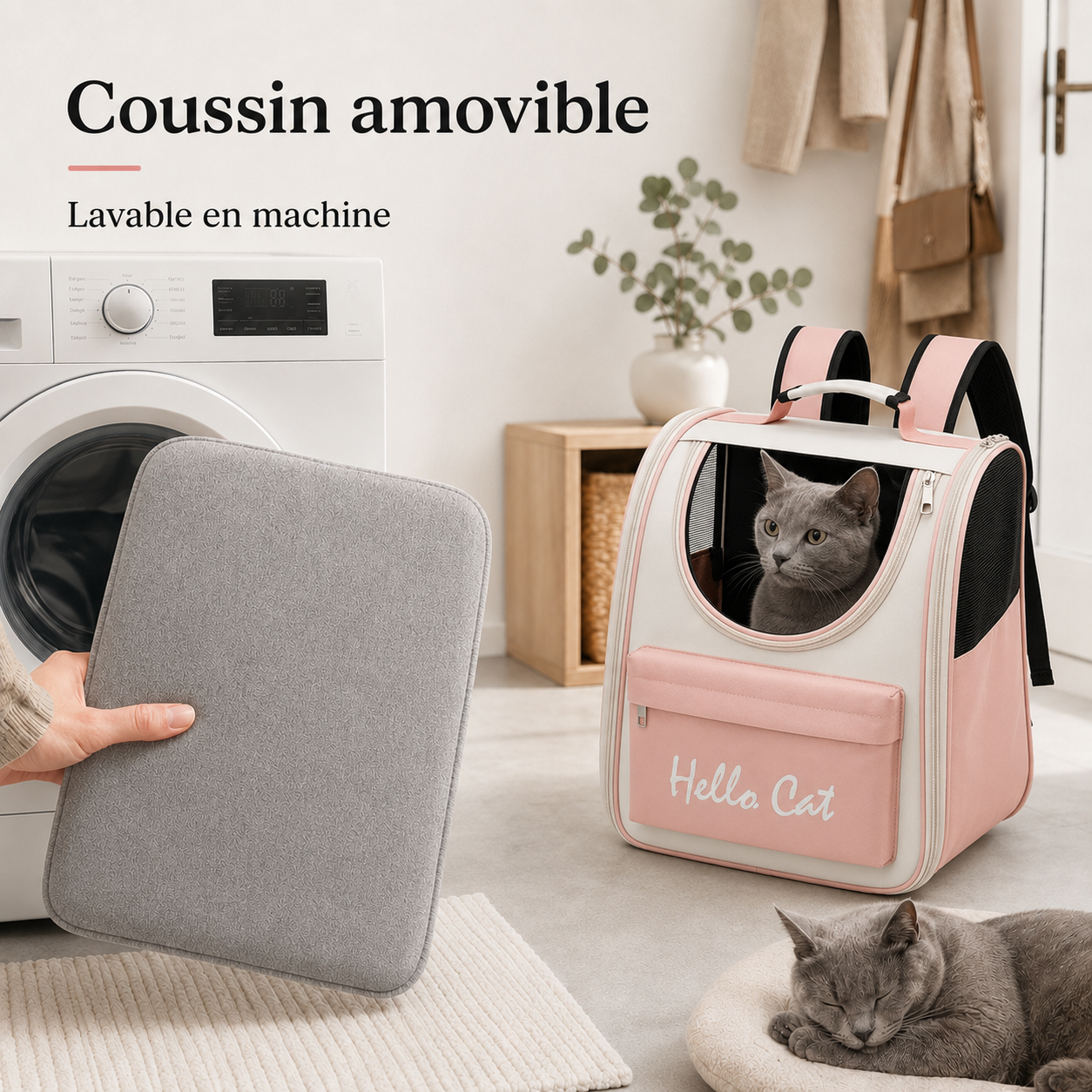Coussin amovible lavable en machine - Sac de transport pour chaton ventil� - Rose
