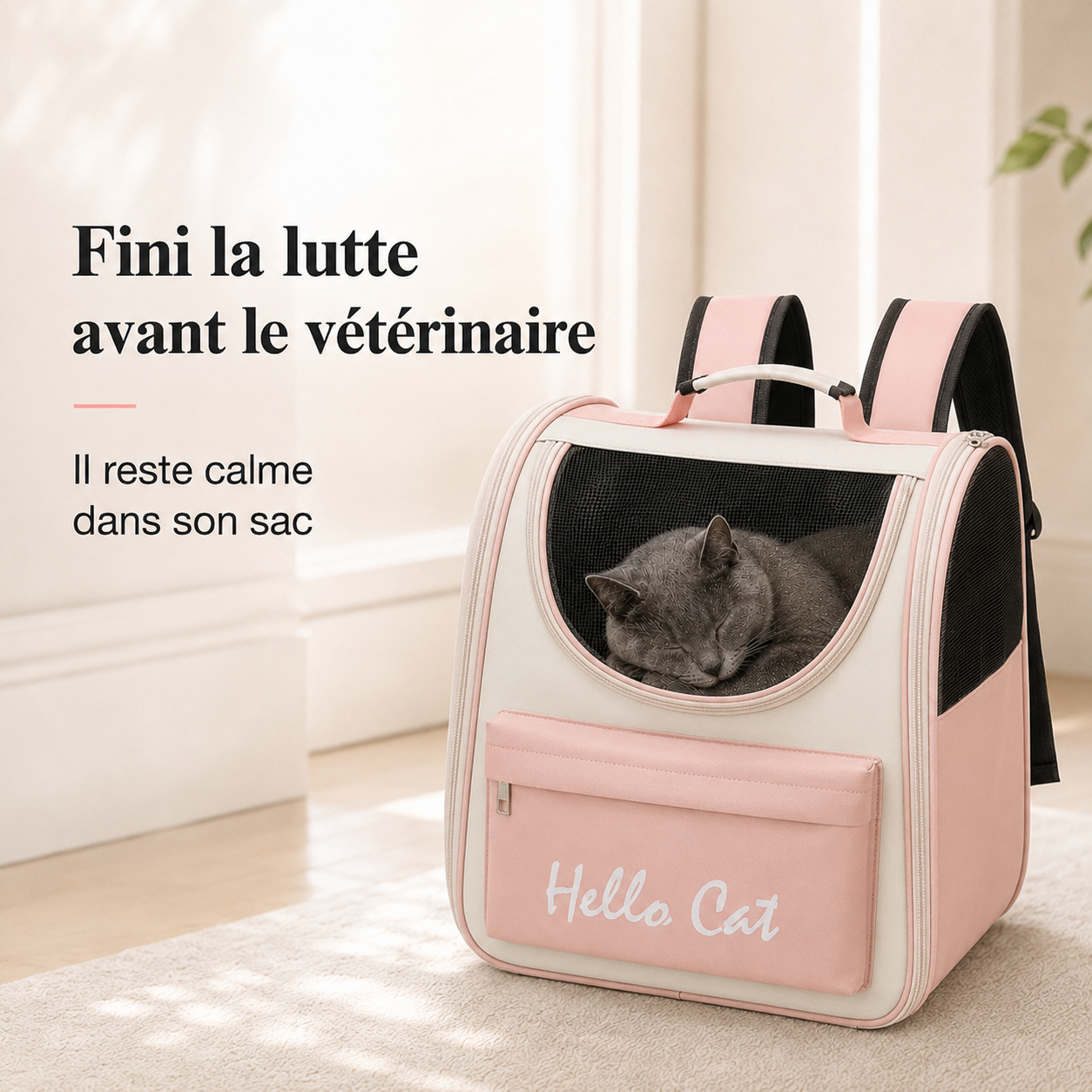 Fini la lutte avant le veterinaire - Sac de transport pour chaton ventil� - Rose