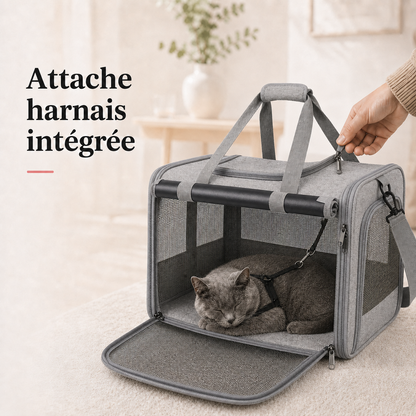 Attache harnais integree - Sac de transport robuste pour chat