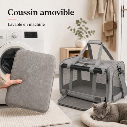 Coussin amovible lavable en machine - Sac de transport robuste pour chat 7kg