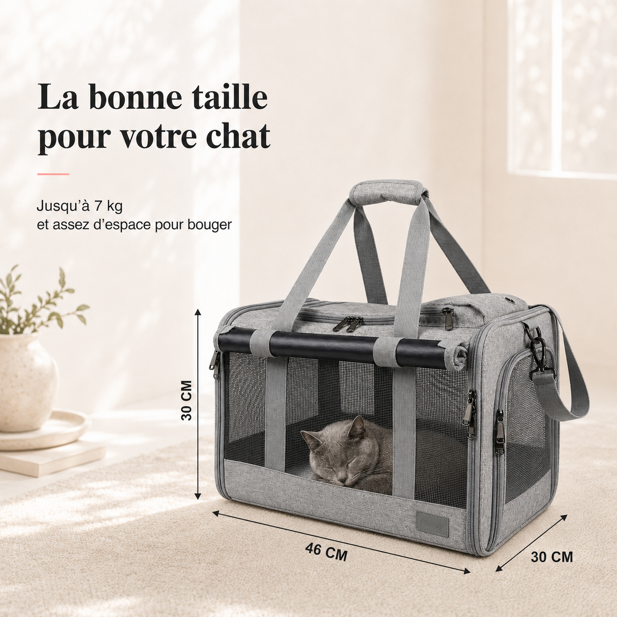 Dimensions et taille adaptee a votre chat - Sac de transport robuste pour chat 7kg
