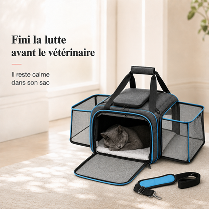 Fini la lutte avant le veterinaire - Sac de transport souple bleu pour chat