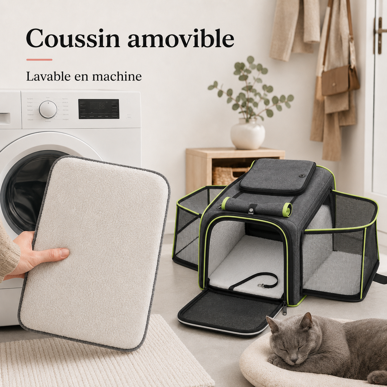 Coussin amovible lavable en machine - Sac de transport spacieux pour chat