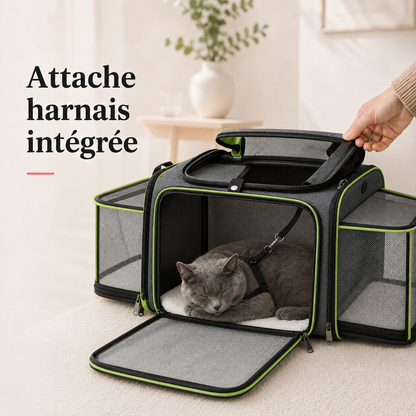Attache harnais integree - Sac de transport spacieux pour chat