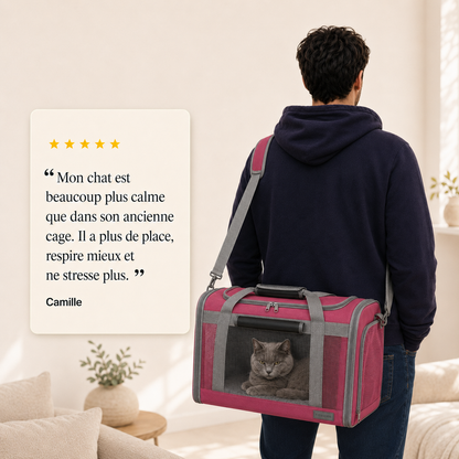 Avis client 5 etoiles - Sac de transport spacieux pour chat 7kg