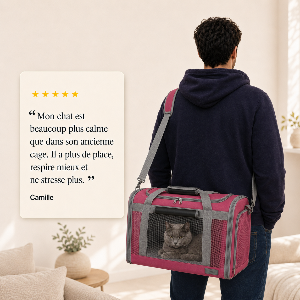 Avis client 5 etoiles - Sac de transport transit souple pour chat