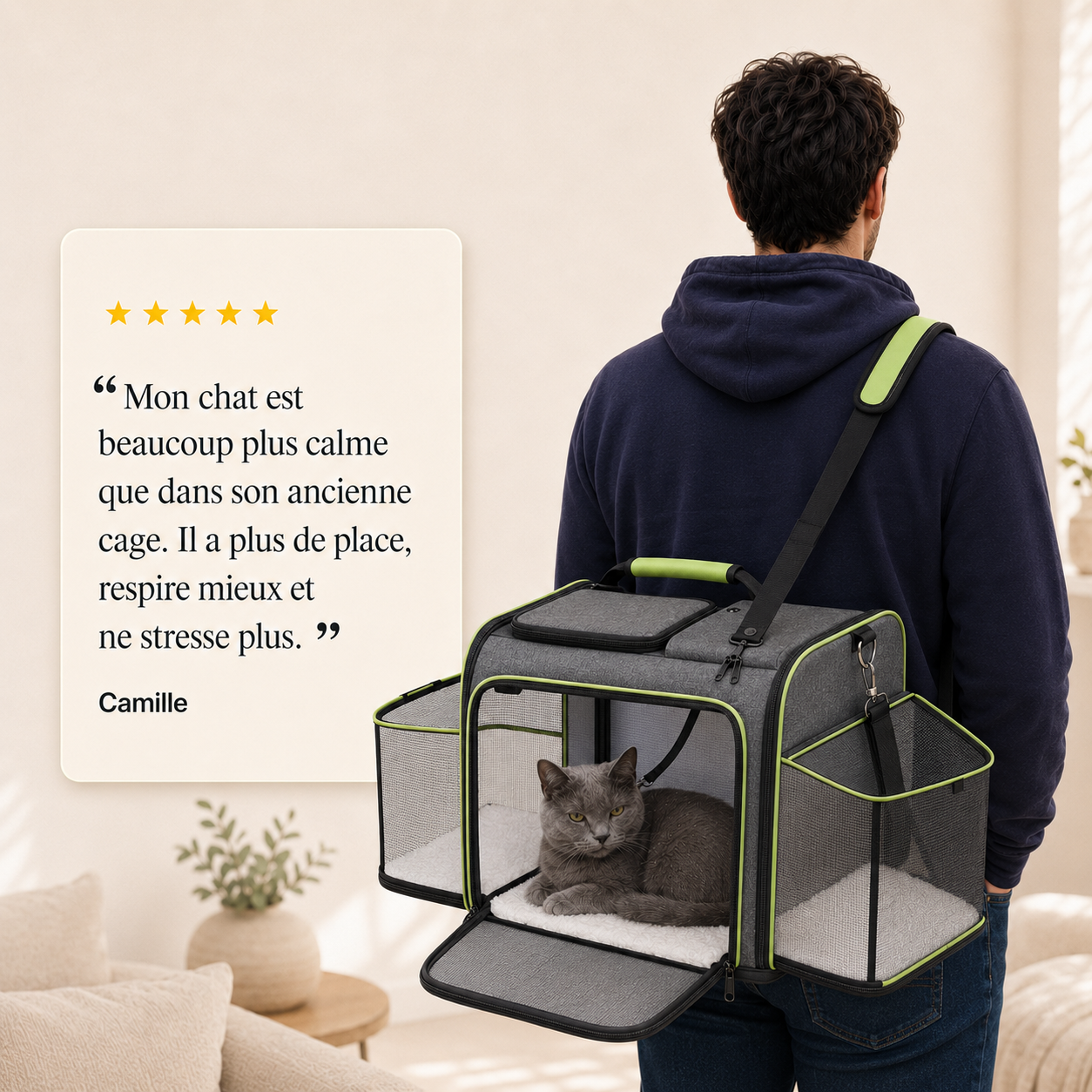 Avis client 5 etoiles - Sac de transport ventil� pour chat 7kg
