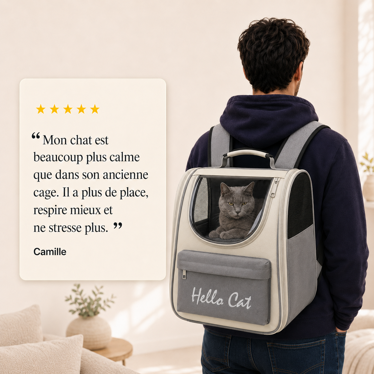 Avis client 5 etoiles - Sac de transport zipp� pour chaton
