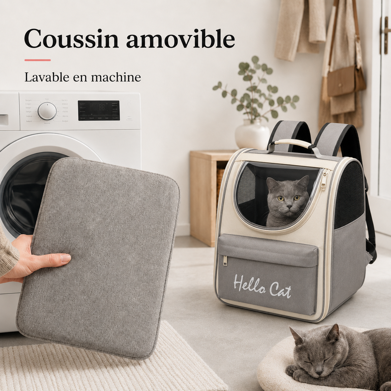Coussin amovible lavable en machine - Sac de transport zipp� pour chaton