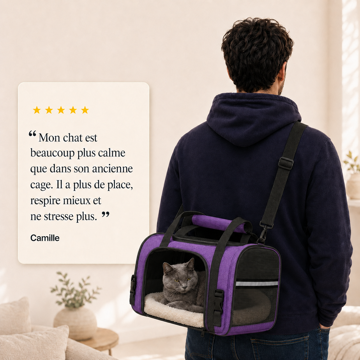 Avis client 5 etoiles - Sac de voyage a�r� pour chat