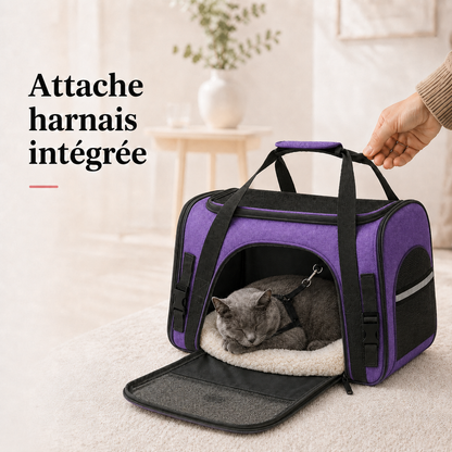 Attache harnais integree - Sac de voyage a�r� pour chat