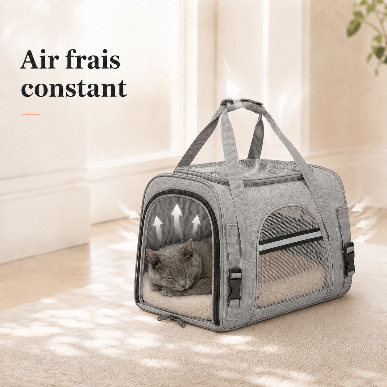 Air frais constant et ventilation - Sac de voyage souple pour chat