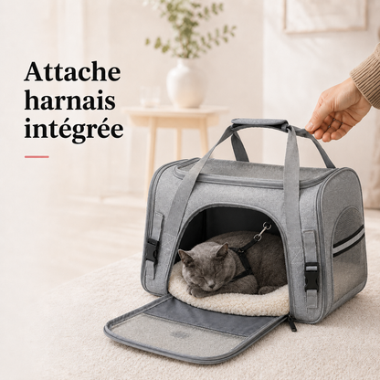 Attache harnais integree - Sac de voyage souple pour chat