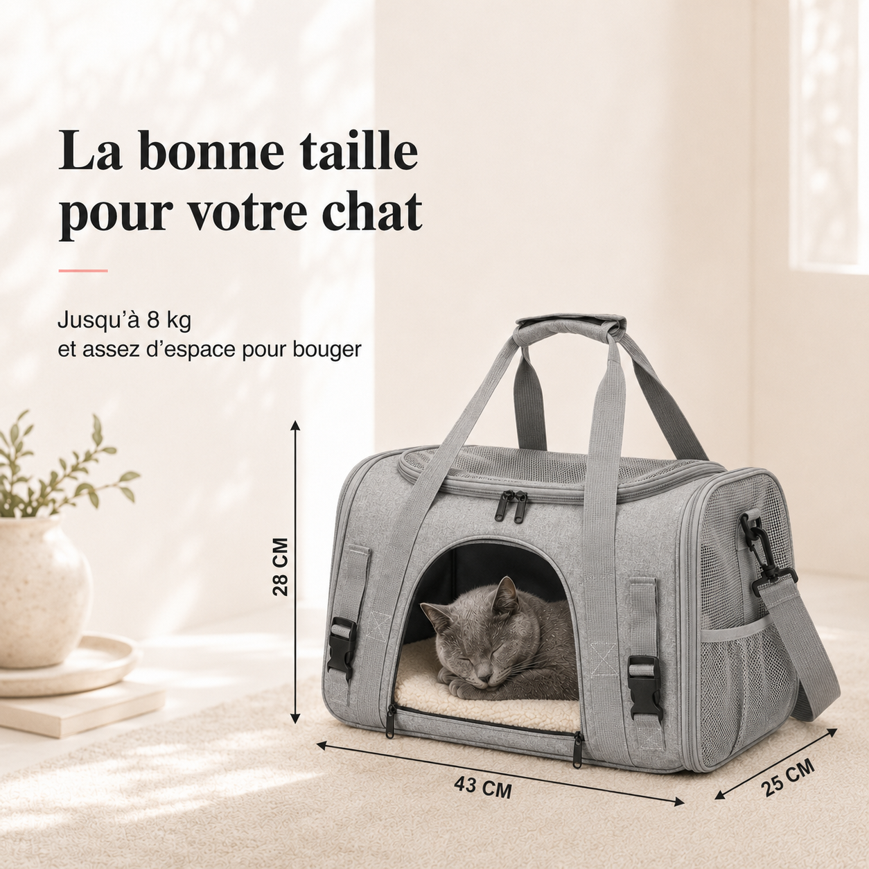 Dimensions et taille adaptee a votre chat - Sac de voyage souple pour chat