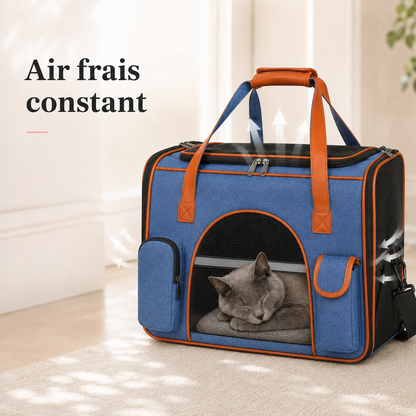 Air frais constant et ventilation - Sac transport avion chat ventil� - Bleu
