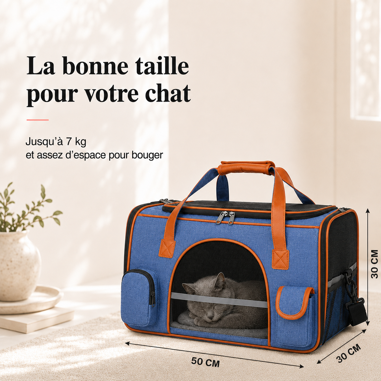 Dimensions et taille adaptee a votre chat - Sac transport avion chat ventil� - Bleu