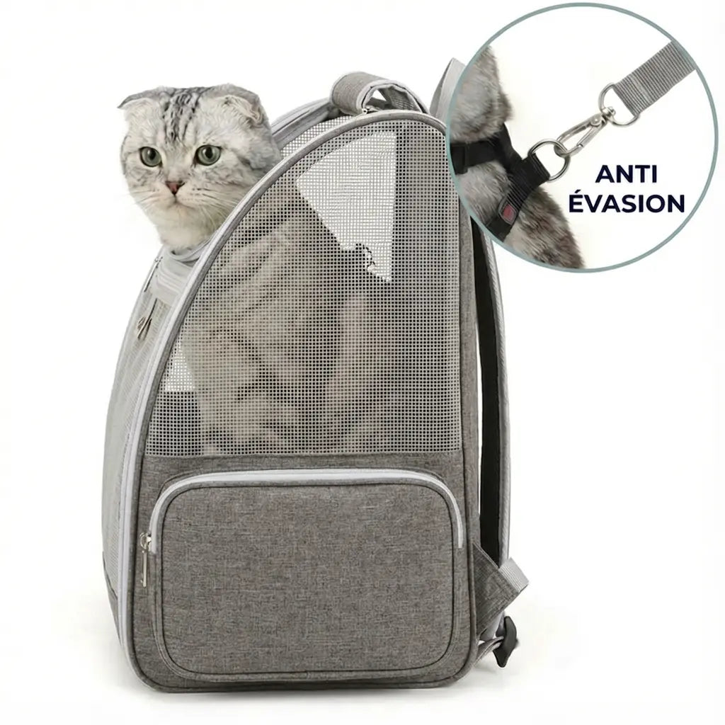 Sac à dos pliable zippé pour chat adulte - interieur et acces