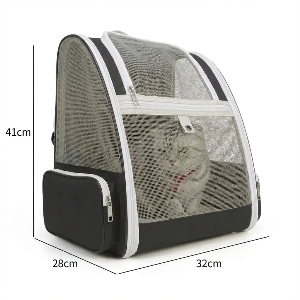 Sac à dos pour chat adulte zippé - Noir - vue de cote