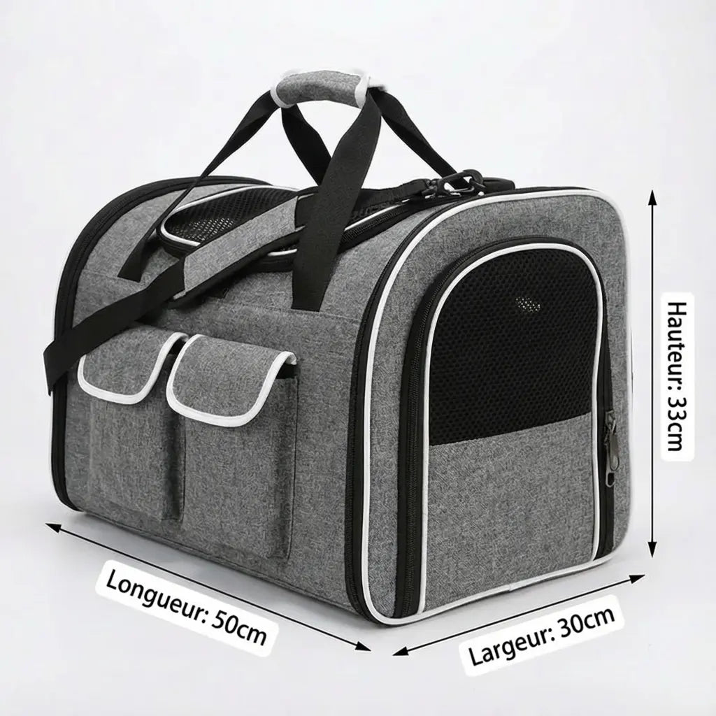 Sac de transport pour chat XXL - Gris - vue de cote