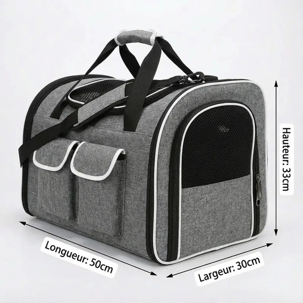 Sac de transport pour chat XXL - Gris - vue de cote