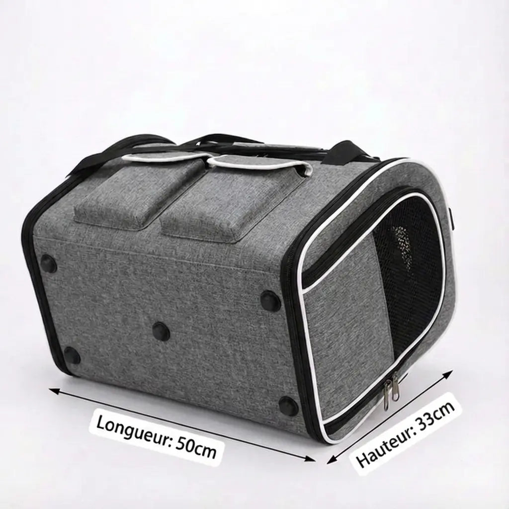 sac de transport gris dimension sur fond blanc