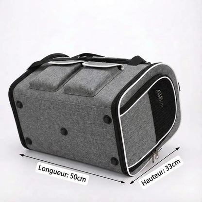 sac de transport gris dimension sur fond blanc