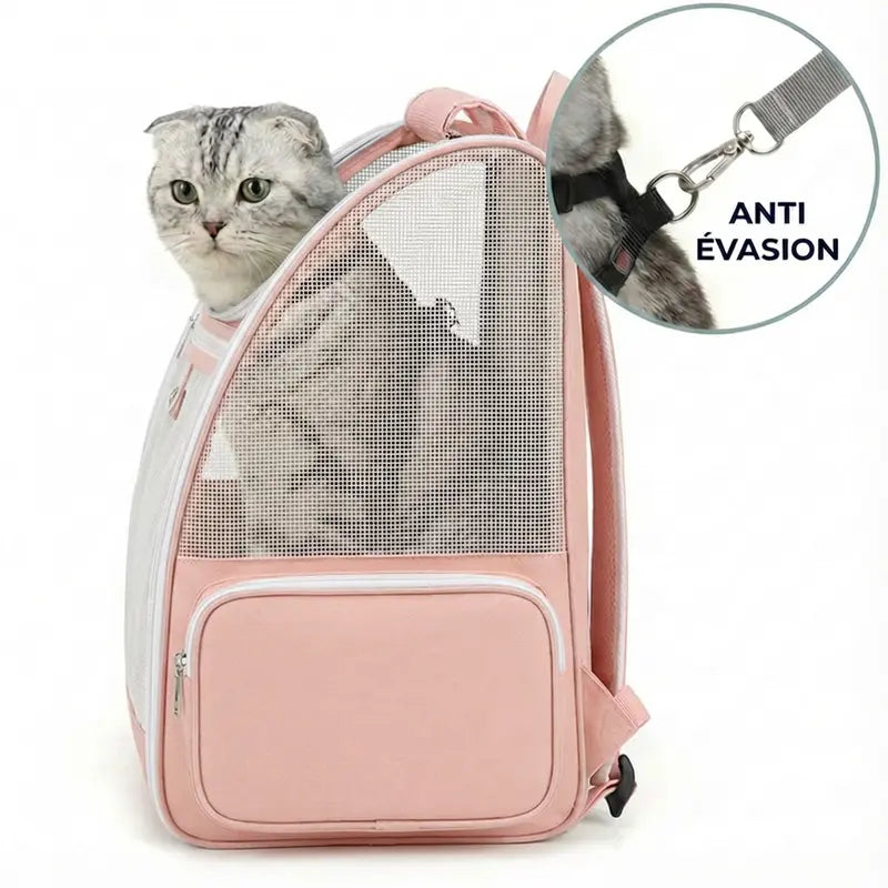 Sac à dos respirant zippé pour chat adulte - interieur et acces