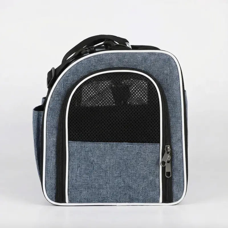 Sac de transport pour chat 10kg - Bleu - fermeture et ventilation