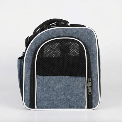 Sac de transport pour chat 10kg - Bleu - fermeture et ventilation