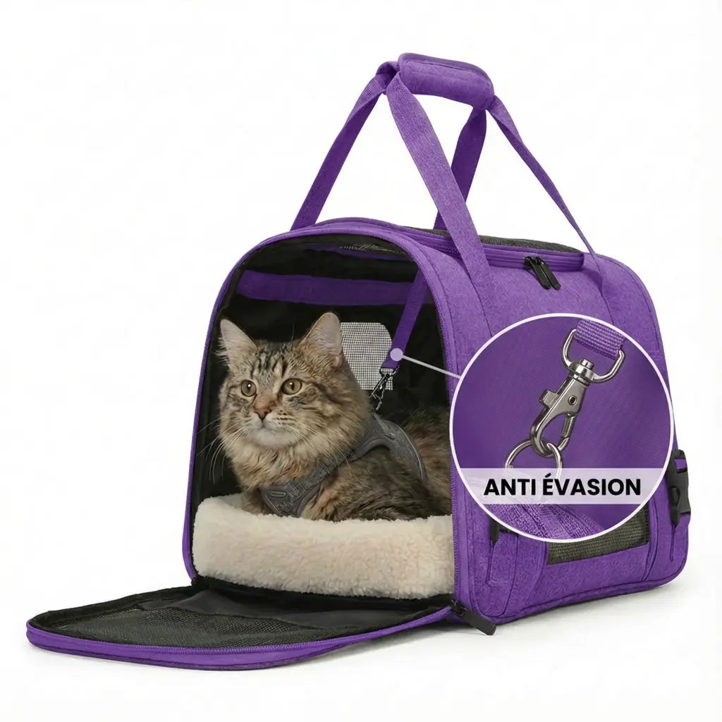 Sac de voyage  XXL en coton pour chat - interieur et acces