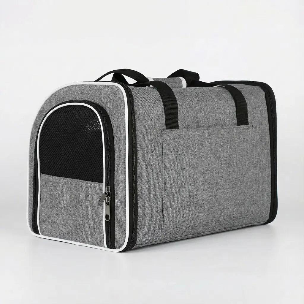 sac transport gris de dos sur fond blanc