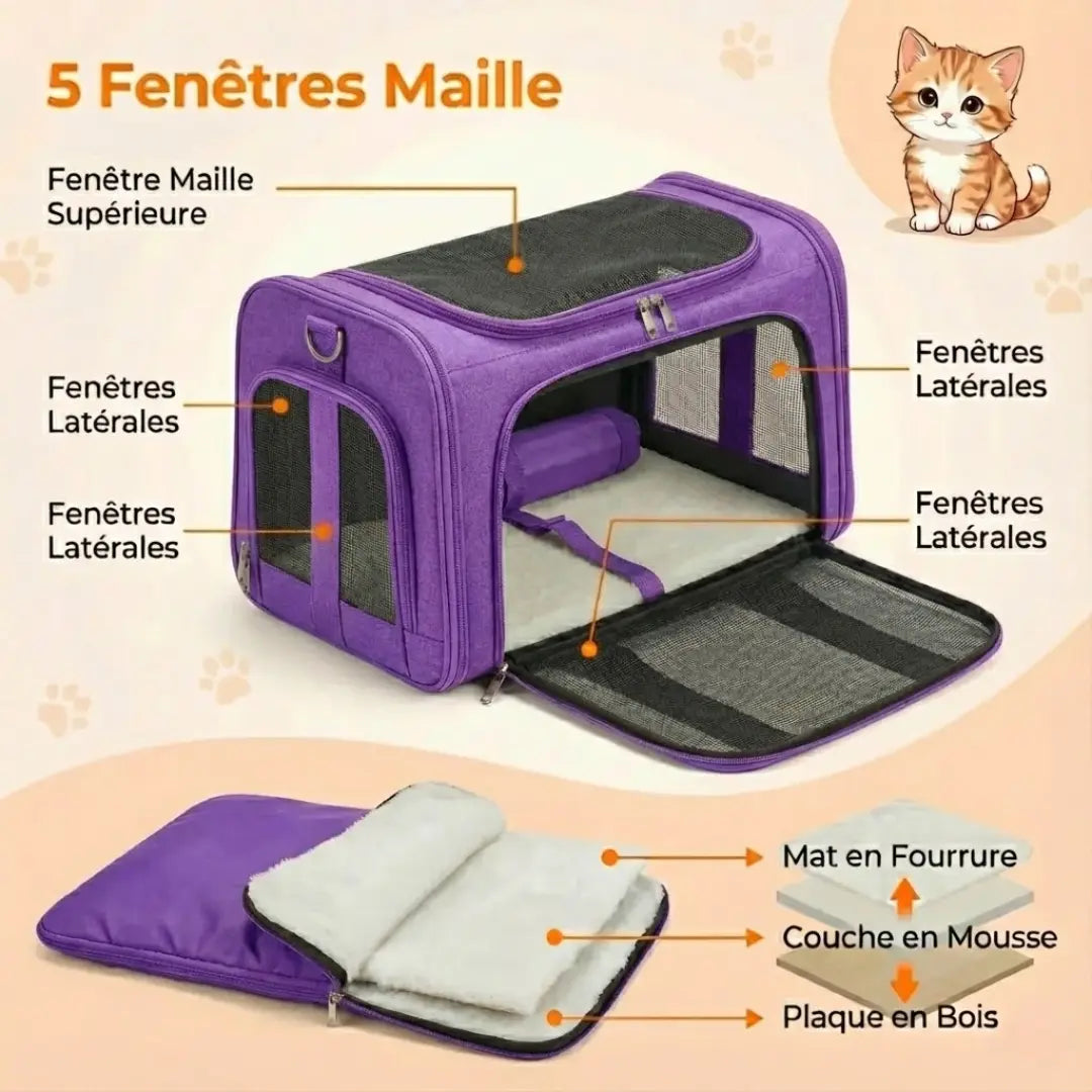 Sac de voyage aéré pour chat - dimensions et portage